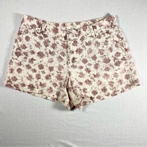 LOFT Floral Print Linen Blend Chino Shorts Size 6 Cream Dusty Pink Mid Rise